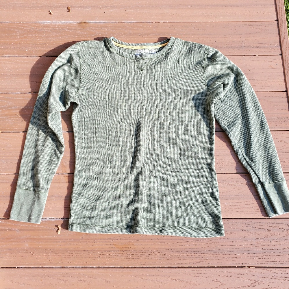 Carbon Olive Green Thermal Shirt Crew Neck Cotton Mountain Outdoor Classic Top